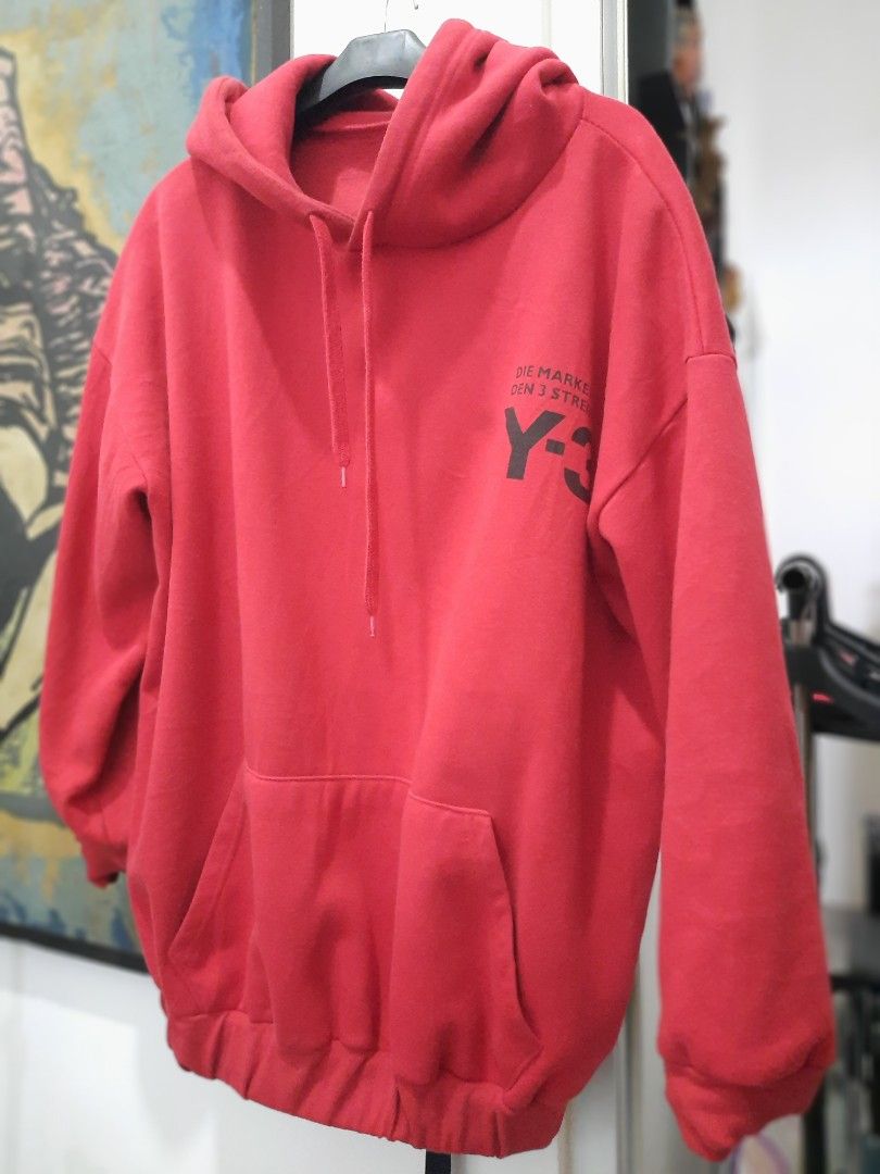 Y3 Hoodie red big logos Fesyen Pria Pakaian Baju Luaran di Carousell