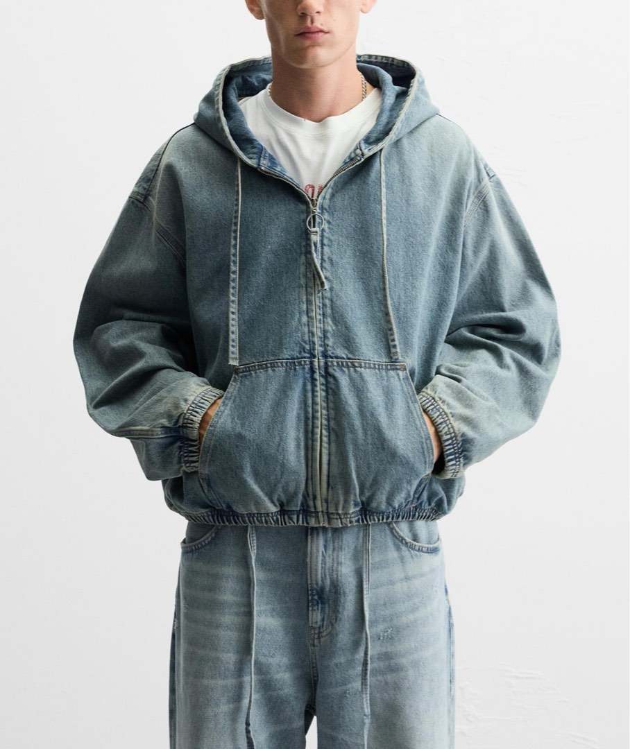 ZARA HOODIE DENIM JACKET Men s Fashion Coats Jackets and Outerwear on Carousell