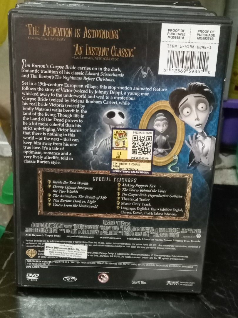 Corpse Bride Original DVD, Hobbies & Toys, Music & Media, CDs & DVDs on ...