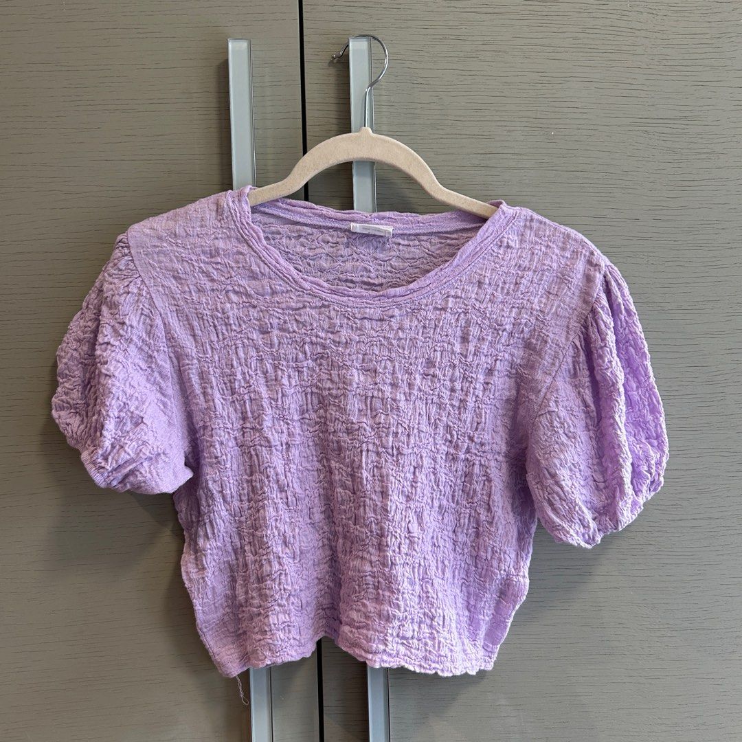 Cotton On Lilac Textured Blouse Top (Category: Blouses) located in Makati City. Submitted by aces_ (Listing ID 1344895593, Image 1). Description: Used once only Best fits S-M frames Textured ruffled style RFS: Closet purge.