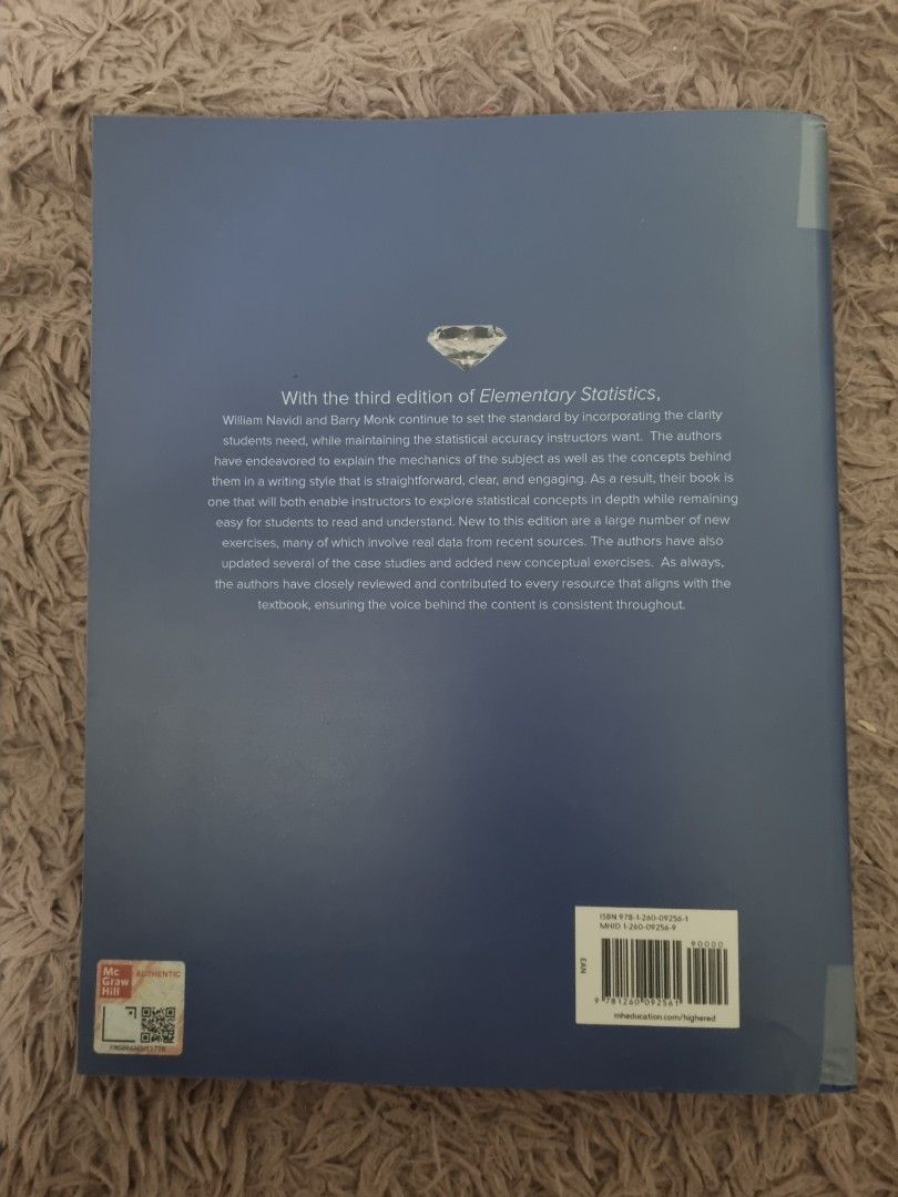 Elementary statistic (Category: Textbooks) located in Ipoh. Submitted by inf0104 (Listing ID 1344762808, Image 2). Description: normal price Rm110++.