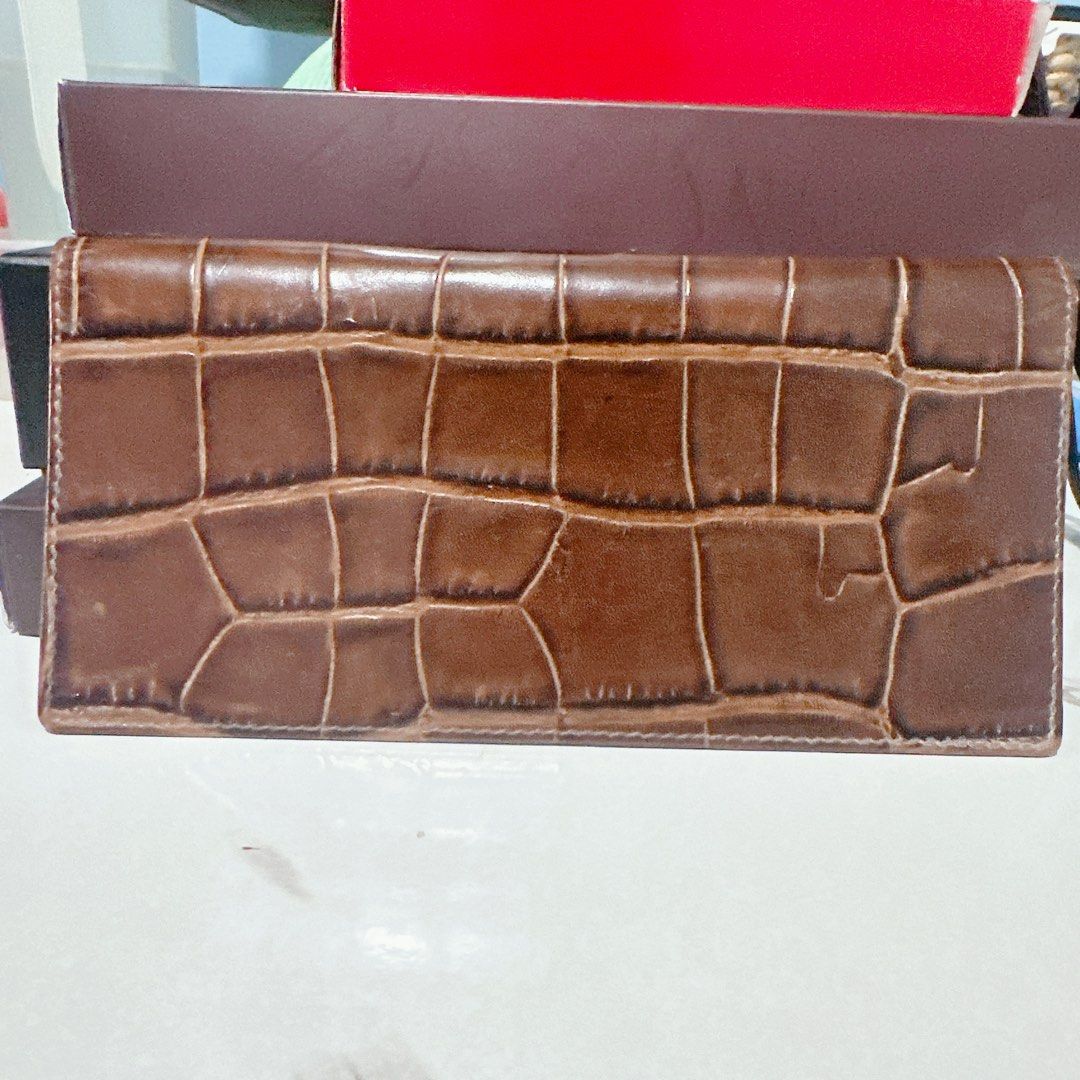 Fino check wallet (Category: Luxury Bags & Wallets) located in Pasig City. Submitted by zealfish.3d4f32 (Listing ID 1344762236, Image 1). Description: original fino check wallet with card holders in brown croco skin. Very elegant. .