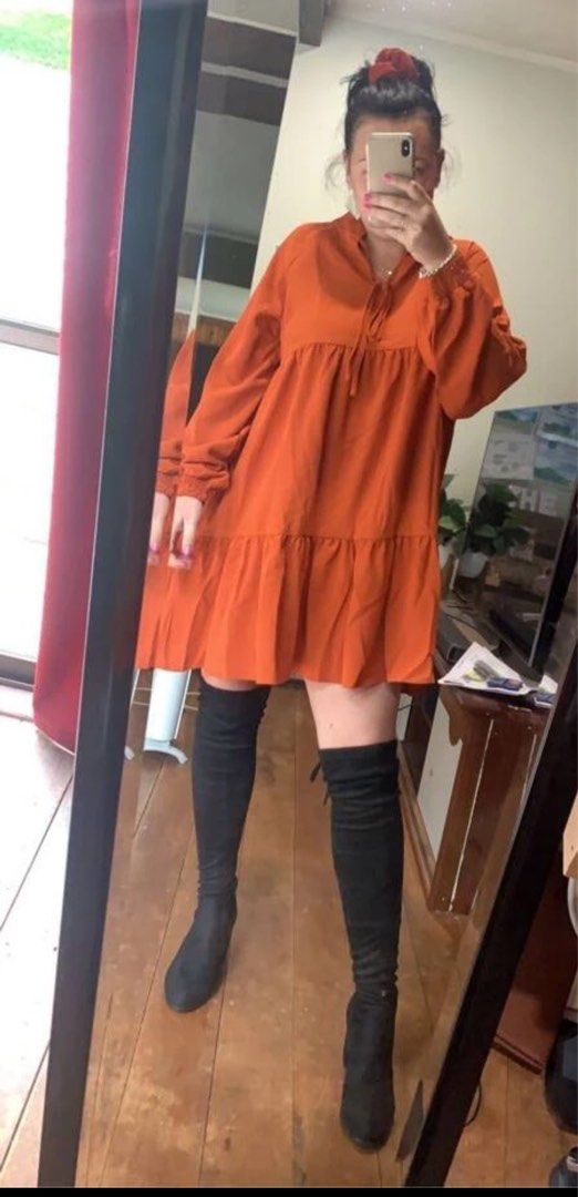 Orange tie neck smock dress (Category: Dresses) located in Quezon City. Submitted by cozykath (Listing ID 1344852198, Image 3). Description: .
