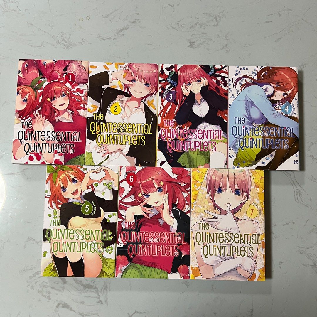 Quintessential Quintuplets (Category: Comics & Manga) located in Valenzuela. Submitted by hachu99 (Listing ID 1344775948, Image 1). Description: SOLD AS SET ONLY Books 1-10, 12 and 13 are opened but resealed. In 10/10 condition, no flaws 11 and 14 are brand new With free resealer ✨ Can ship asap 💕.