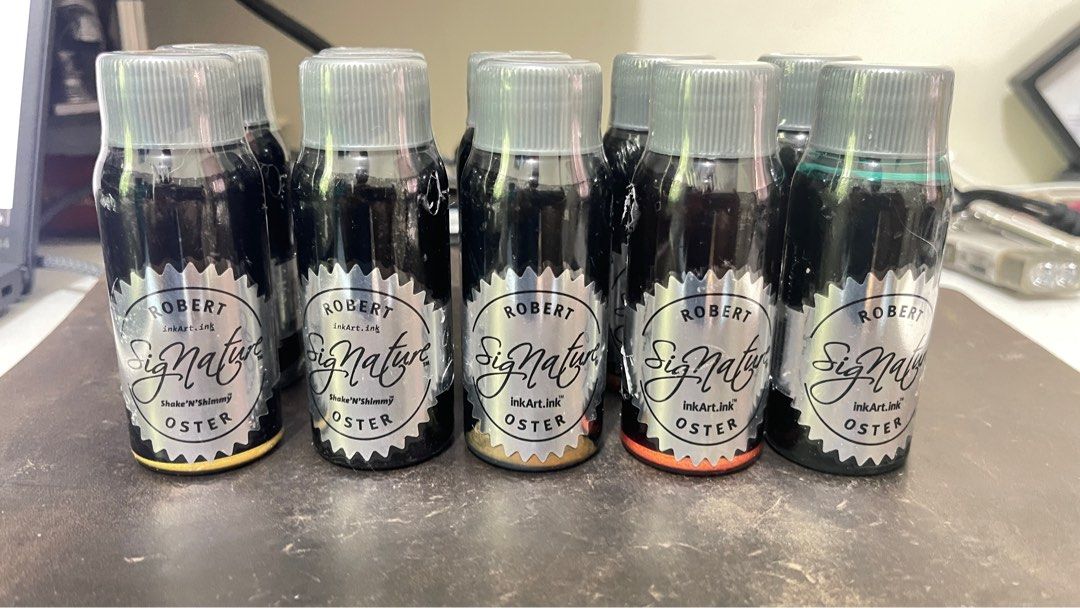 Robert Oster Fountain Pen Ink (Category: Stationery & School Supplies) located in Quezon City. Submitted by loisranulf02 (Listing ID 1344760523, Image 1). Description: Selling my Robert Oster Fountain Pen Inks (brand new) 1. Heart of Gold 2. Grun-gilt 3. Red Gold 4. Aussie Liquid Gold 5. Tinseltown 6. Peppermint Candy 7. Candied Mint 8. The Grinch 9. Glistening Orange Rum 10. Sun on the Snow 11. Rose Glit Tynte 12. Terra Australis 1 pc available 