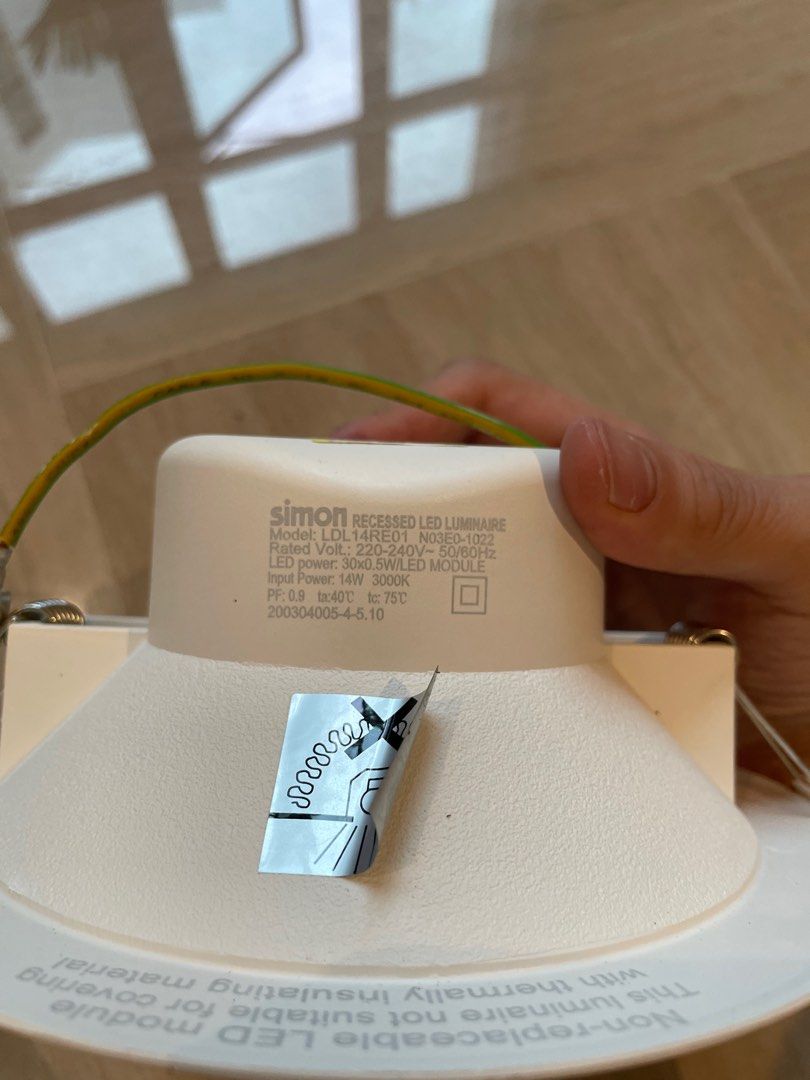 Simons Downlighting (Category: Lighting) located in Singapore. Submitted by bballmastaa (Listing ID 1344847677, Image 2). Description: Simons downlight x5 each 8sgd. Looks as good as new! 11 inch diameter 3000K temperature. More specifications can be seen in the photos.