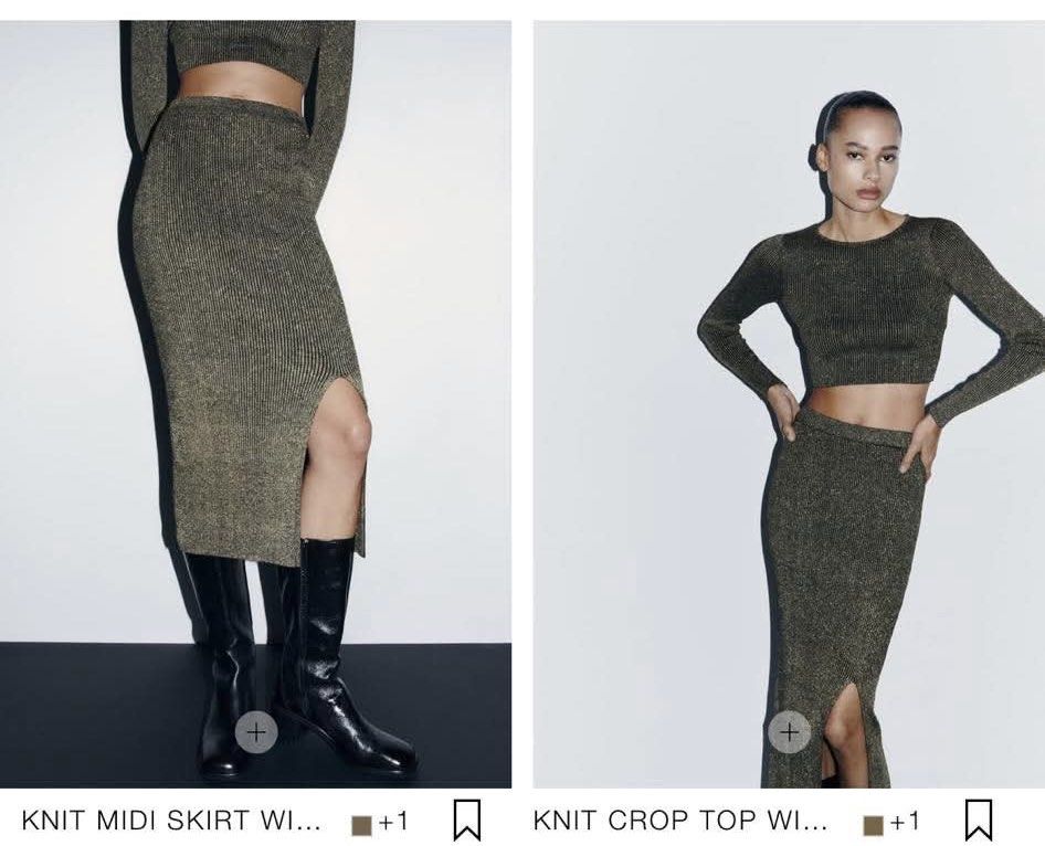 Zara Knit Top and Skirt (gold version) (Category: Sets or Coordinates) located in Manila. Submitted by lovedbyma (Listing ID 1344907781, Image 1). Description: PLEASE READ SOLD AS SET SKIRT: like new TOP: brand new with tag .