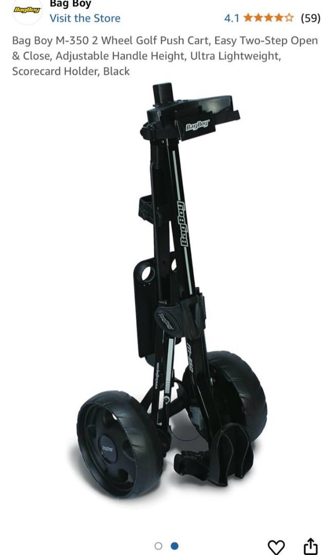 Bag Boy Golf Push Cart (Category: Other Sports Equipment and Supplies) located in Manila. Submitted by mharjcloud39459 (Listing ID 1346501896, Image 3). Description: Brand: Bag Boy Color: Black 2 wheel golf push cart Easy Two- Step Open & Close. Adjustable Handle Height. Ultra Lightweight. Scorecard Holder.