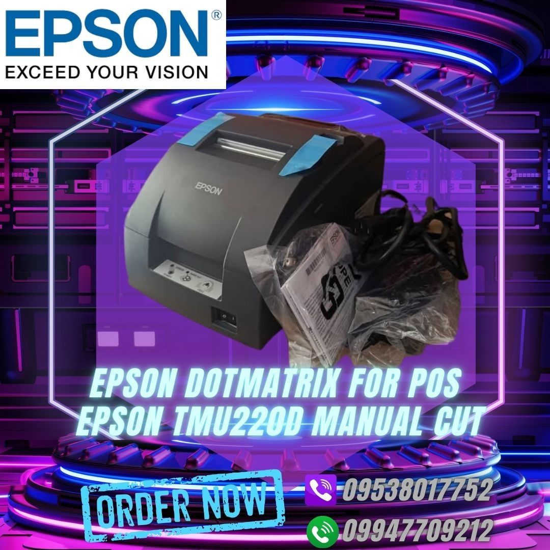 BRANDNEW EPSON POS PRINTERS DOTMATRIX (Category: Printers, Scanners & Copiers) located in Caloocan City. Submitted by marklouieoliveros-20532 (Listing ID 1346568834, Image 2). Description: EPSON TMU220 POS PRINTERS "DOTMATRIX" SERIAL, USB AND LAN PORT The Epson TM-U220 is a robust, high-performance impact receipt printer which is exceptionally easy to use. It is a successor to the popular Epson TM-U200 family. The TM-U220 is compact, reliable and