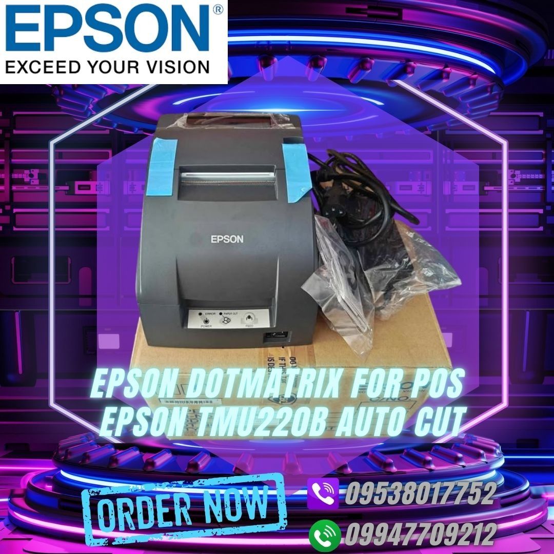 BRANDNEW EPSON POS PRINTERS DOTMATRIX (Category: Printers, Scanners & Copiers) located in Caloocan City. Submitted by marklouieoliveros-20532 (Listing ID 1346568834, Image 1). Description: EPSON TMU220 POS PRINTERS "DOTMATRIX" SERIAL, USB AND LAN PORT The Epson TM-U220 is a robust, high-performance impact receipt printer which is exceptionally easy to use. It is a successor to the popular Epson TM-U200 family. The TM-U220 is compact, reliable and