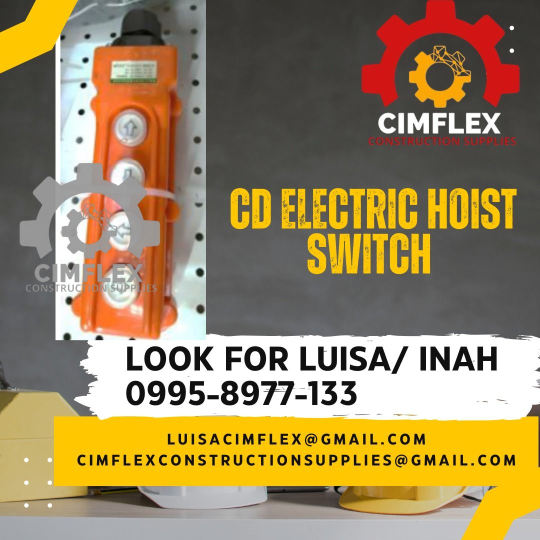 CD Electric Hoist Switch (Category: Construction Tools & Equipment) located in Caloocan City. Submitted by luisacimfl72432 (Listing ID 1346512208, Image 1). Description: CD Electric Hoist Switch glbe- ( 0995-897-7133 ) cimflex construction supplies .