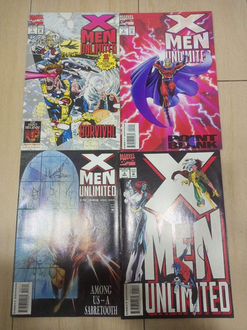 Marvel X-men Unlimited Comics Mint Condition (#1, #2, #3, #4) (Category: Comics & Manga) located in Quezon City. Submitted by jem__8 (Listing ID 1346540520, Image 1). Description: *Pickup only (near Banawe, Quezon City) #1= 1399php #2, #3, #4 = 699php each fb: Jermaine Tiffany Chua .