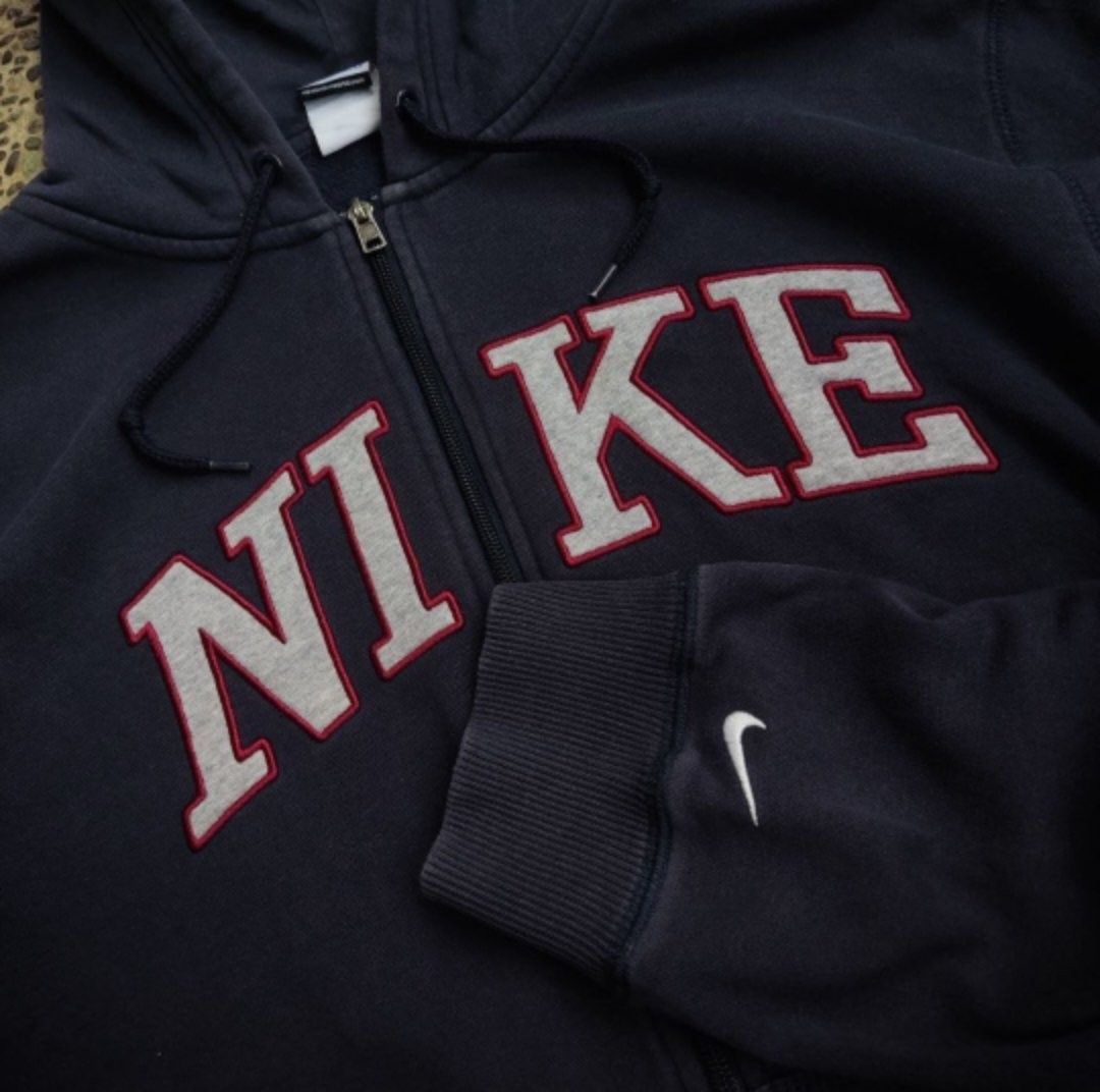 Nike Y2k Hoodie (Full Zip) (Category: Coats, Jackets and Outerwear) located in Manila. Submitted by beanieracha (Listing ID 1346667890, Image 2). Description: Nike Y2k Hoodie (Full Zip) W 27 L 28 Color Rate: 9/10 Condition Rate9/10 Issue: Minimal stain on pocket 999 + Sf Lalamove, J&T.