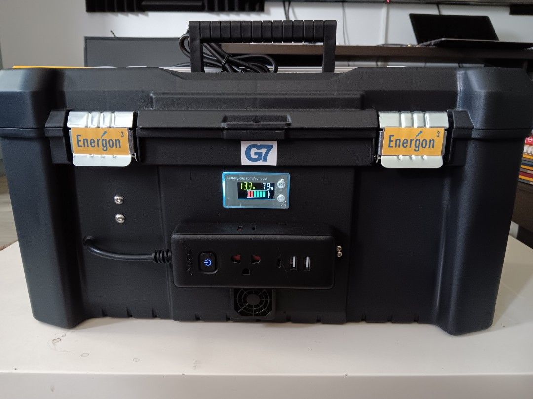 Portable Power Stations (Category: Other Home Appliances) located in Mandaluyong City. Submitted by g_ramirez (Listing ID 1346545822, Image 2). Description: Brand new, custom-built portable power stations. 1) 200W continuous power, 230Wh battery capacity = 10k *Maximum simultaneous load = 200W *LiFePO4 Battery, lifespan > 3000 cycles @ 80% DoD *Output ports: 220V outlets x3, 2A USB x2, type C x1 *3A wall charger, charging time 5-6 hrs *digital ba