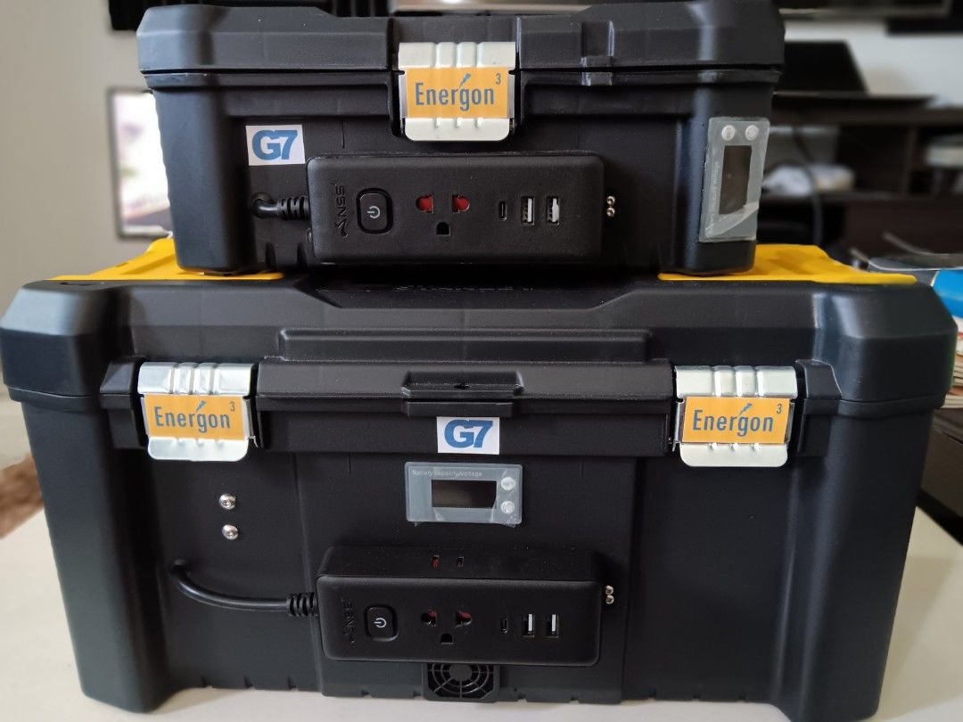 Portable Power Stations (Category: Other Home Appliances) located in Mandaluyong City. Submitted by g_ramirez (Listing ID 1346545822, Image 1). Description: Brand new, custom-built portable power stations. 1) 200W continuous power, 230Wh battery capacity = 10k *Maximum simultaneous load = 200W *LiFePO4 Battery, lifespan > 3000 cycles @ 80% DoD *Output ports: 220V outlets x3, 2A USB x2, type C x1 *3A wall charger, charging time 5-6 hrs *digital ba