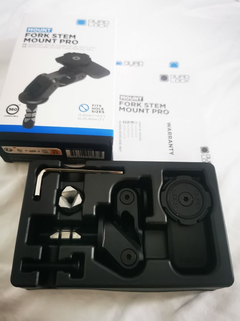 QUADLOCK Fork Stem Mount Pro + Vibration Dampener / motorcycle riding gear (Category: Mounts & Holders) located in Quezon City. Submitted by isabelnecessary (Listing ID 1346378070, Image 3). Description: QUAD LOCK fork stem mount pro and vibration dampener Brand new, unused original packaging included Purchased from Quad Lock Asia https://www.quadlockcase.asia/products/motorcycle-fork-stem-mount?variant=39689000321086 contact 09763101625 PHP6000 