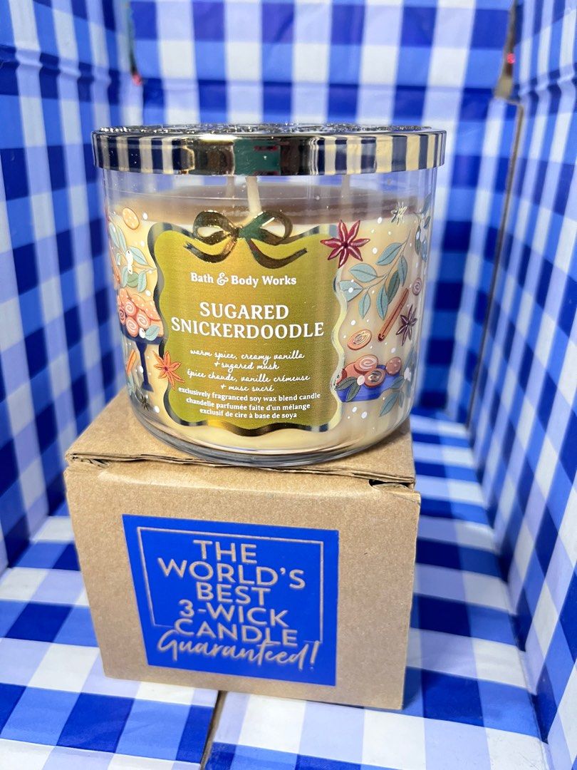 Authentic! Sugared Snickerdoodle scented candle by Bath and Body Works (Category: Home Fragrance) located in Taguig. Submitted by theblueauraaa (Listing ID 1346859336, Image 1). Description: • Authentic from Canada 🇨🇦 •3 wicked Candle MONEY BACK GUARANTEE IF PROVEN FAKE 💯 .