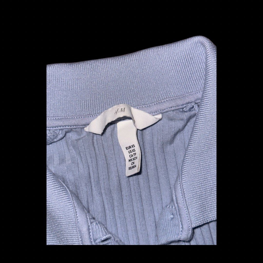 [H&M] ribbed polo shirt (light blue) (Category: Others Tops) located in Manila. Submitted by declutterbyaira (Listing ID 1346783619, Image 2). Description: 📍sampaloc mop: gcash | bdo mod: lalamove | grab.
