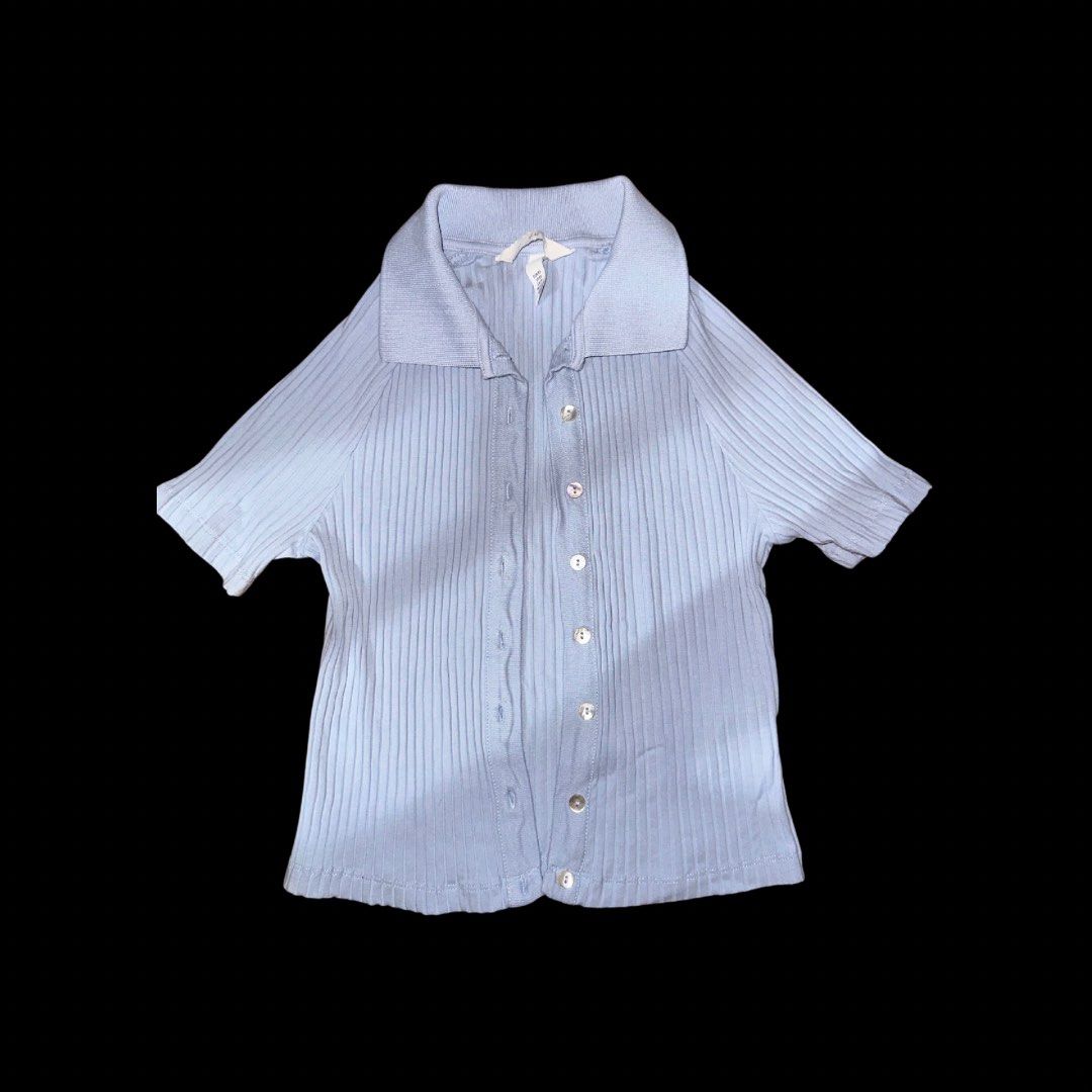 [H&M] ribbed polo shirt (light blue) (Category: Others Tops) located in Manila. Submitted by declutterbyaira (Listing ID 1346783619, Image 1). Description: 📍sampaloc mop: gcash | bdo mod: lalamove | grab.