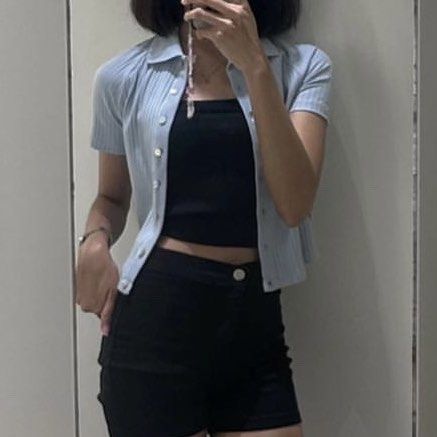 [H&M] ribbed polo shirt (light blue) (Category: Others Tops) located in Manila. Submitted by declutterbyaira (Listing ID 1346783619, Image 3). Description: 📍sampaloc mop: gcash | bdo mod: lalamove | grab.