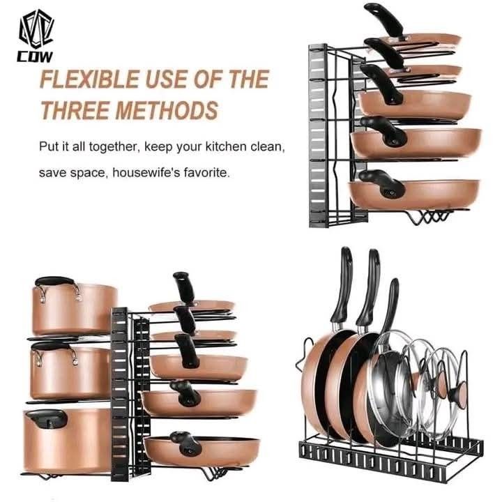 Kitchen Cabinet Pan Rack (Category: Food Organization & Storage) located in Mandaluyong City. Submitted by shopmla (Listing ID 1346756729, Image 2). Description: Kitchen Cabinet Pan Rack @299. Shelf Cookware Organizer Pot Lid Holder Storage (Black) SF applies Gcash BPI family.