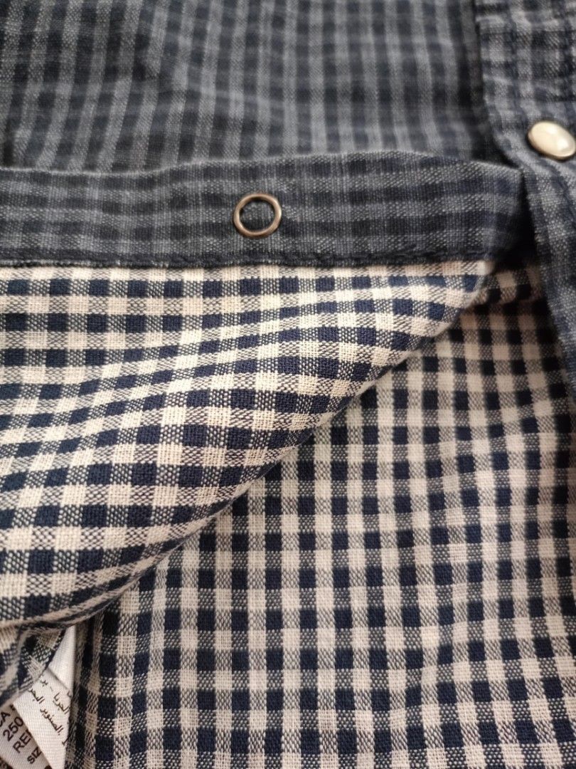 Mango Toddler Cotton Long Sleeves (Category: Babies & Kids Fashion) located in Cebu City. Submitted by maxs.things (Listing ID 1346754365, Image 3). Description: dark blue gingham. thick fabric. made in Bangladesh. well loved. from my son's closet. size 3-4..