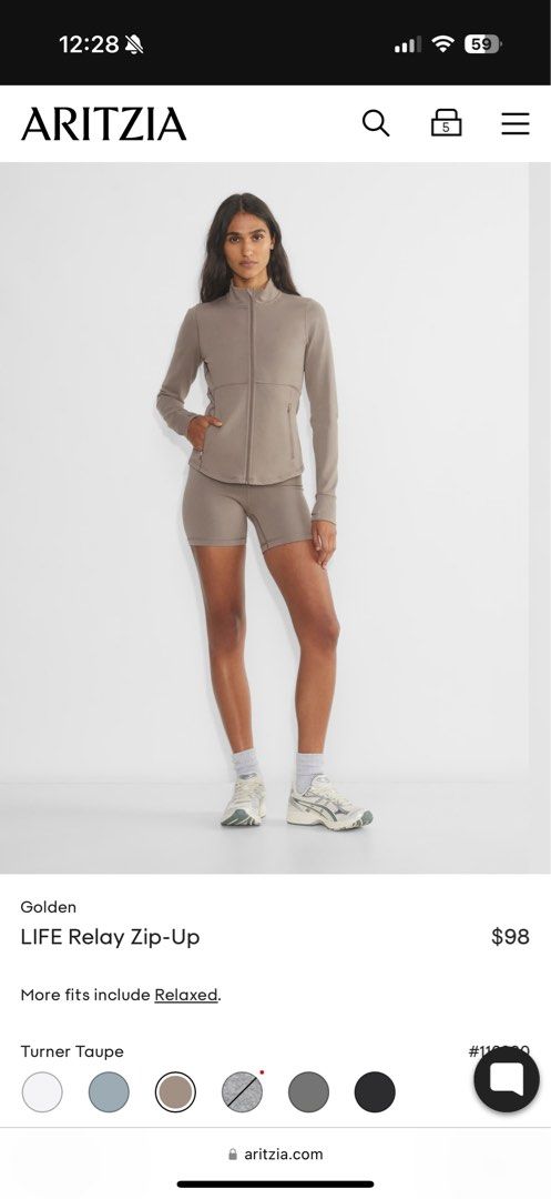 ONHAND : Aritzia Golden Zip Up Jacket in S (Category: Coats, Jackets and Outerwear) located in Manila. Submitted by donna___ (Listing ID 1346707191, Image 1). Description: On hand in size S Color: Taupe Style is much like Lululemon's Define Jacket .