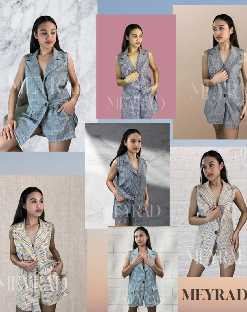 Plaid Grey Coordinates (Shorts and Blazer/Blouse) (Category: Sets or Coordinates) located in Davao. Submitted by maaaaaaay (Listing ID 1346823930, Image 1). Description: Only used twice Can be used for formal events or casual wear Can send actual pic Location: Davao.