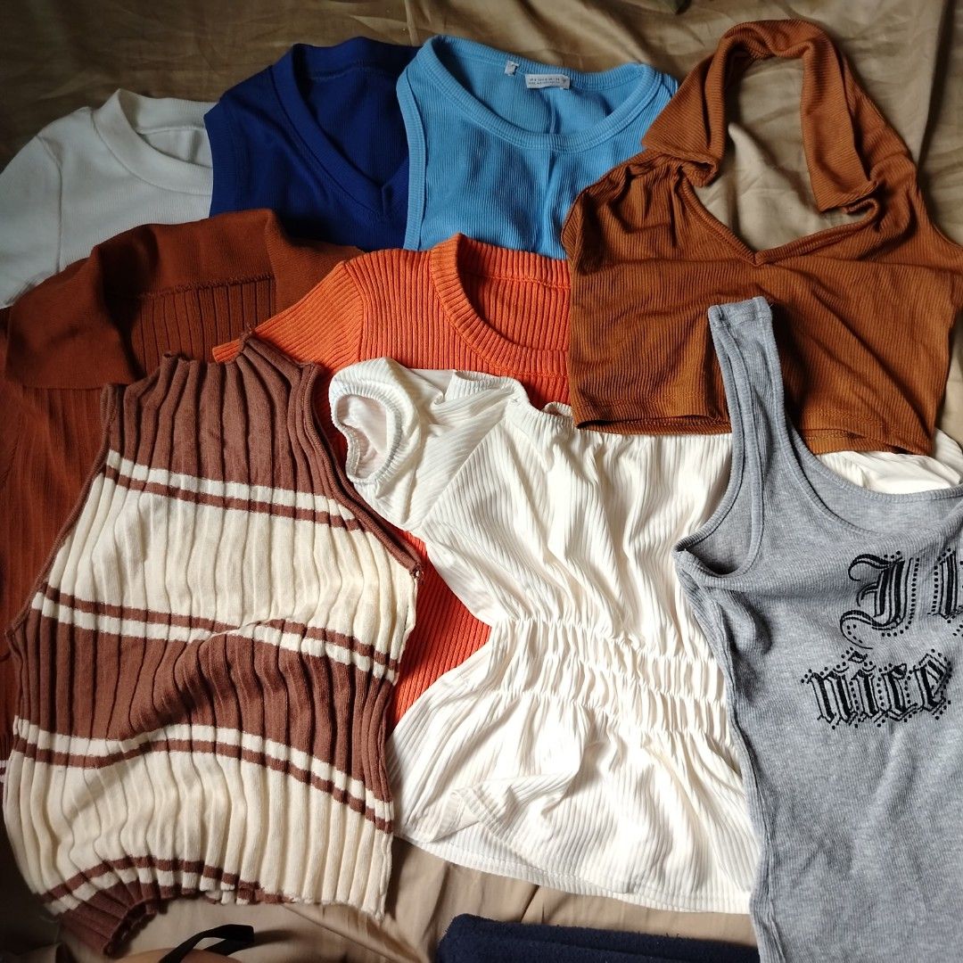Buy 1 Get 8 Preloved Ribbed Tops (Category: Others Tops) located in Manila. Submitted by dalgicheetos (Listing ID 1346697636, Image 1). Description: fits XS-M ₱49 if you wanna buy 1 piece only..