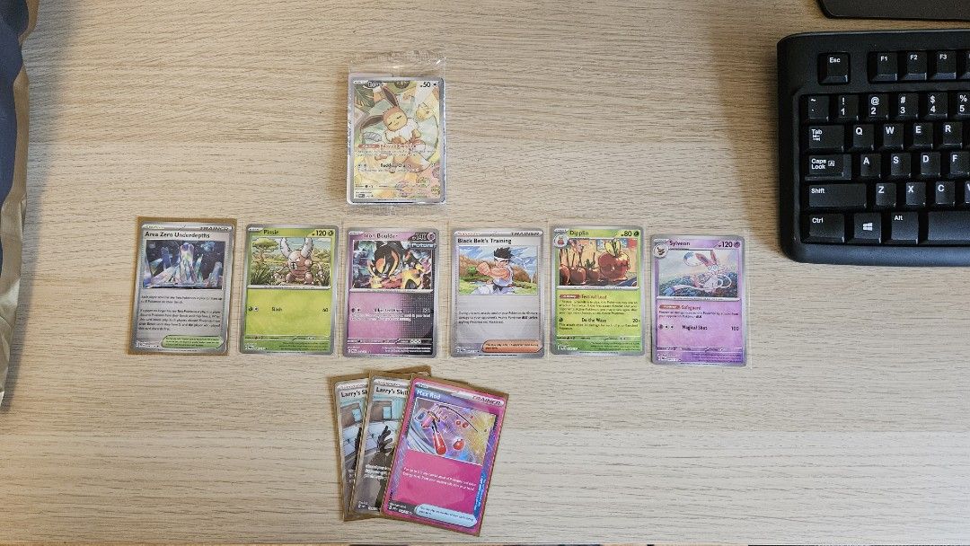 Prismatic evolution (Category: Raw Cards) located in Singapore. Submitted by rayrayz95 (Listing ID 1346699586, Image 1). Description: eevee promo at 35. pokeball, ace spec, Larry FA is at 10 each..