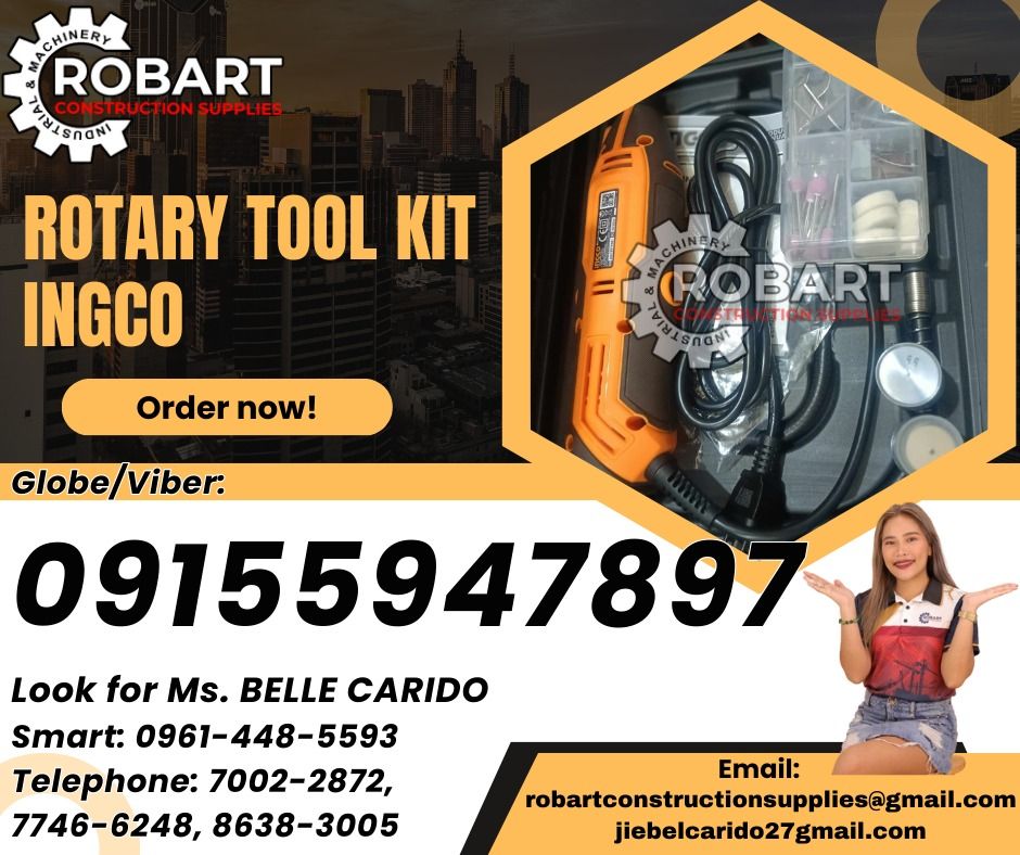 Rotary tool kit INGCO (Category: Industrial Equipment) located in Manila. Submitted by bellarobart (Listing ID 1346685308, Image 1). Description: Rotary tool kit model :MG13328P brand: INGCO 𝓛𝓞𝓞𝓚 𝓕𝓞𝓡 𝓑𝓔𝓛𝓛𝓔 🔵 100% Trusted Supplier 🔵 Competitive Price 🔵 𝑾𝒆 𝒂𝒓𝒆 𝑫𝑻𝑰 𝑹𝒆𝒈𝒊𝒔𝒕𝒆𝒓𝒆𝒅 & 𝑩𝑰𝑹 𝐀𝐂𝐂𝐑𝐄𝐃𝐈𝐓𝐄𝐃 Products: 🎯 Machinery 🎯 Electrical 🎯 PPE ( Personal Protective Equipment ) 🎯 Valves & Fittings 🎯 Metals ( St