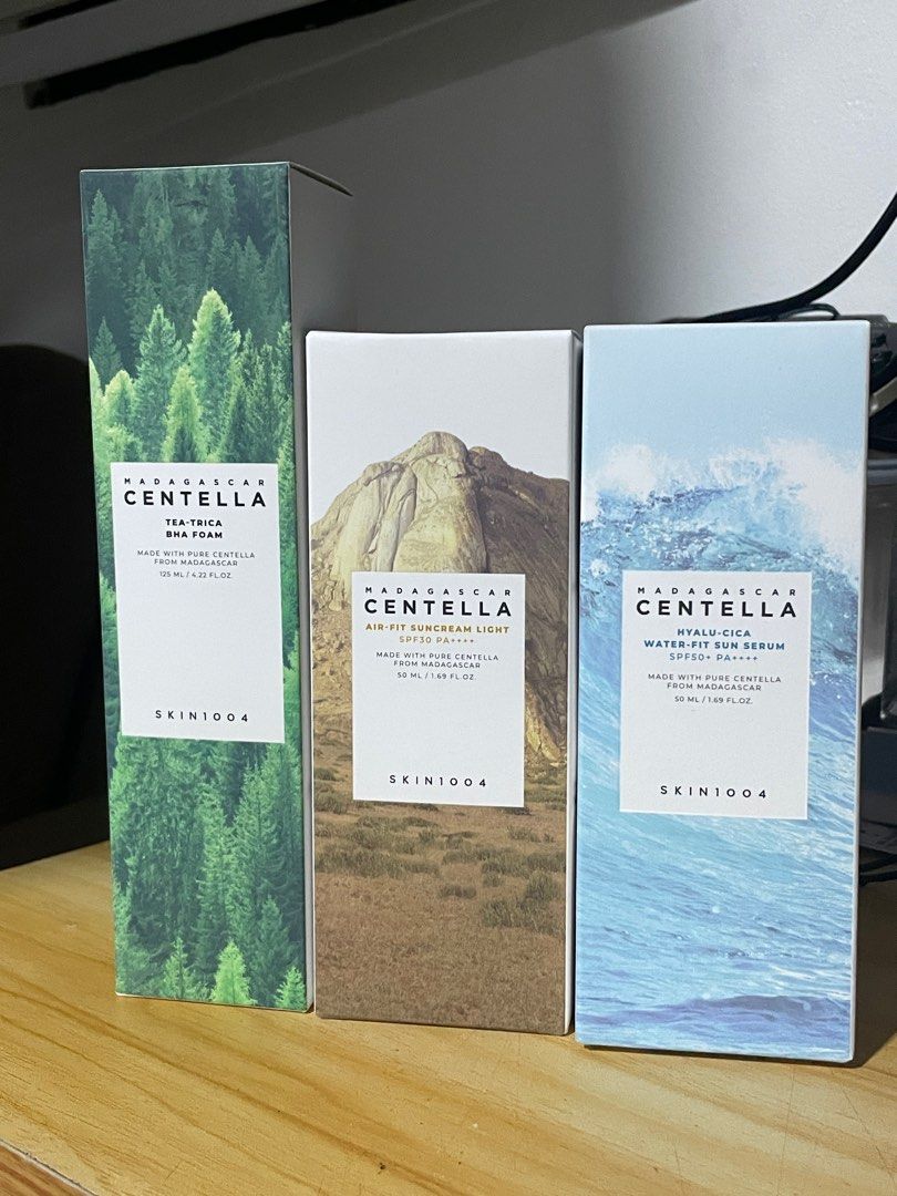 SEALED SKIN1004 Madagascar Centella skincare (Category: Face Care) located in Manila. Submitted by assdhj (Listing ID 1346853637, Image 2). Description: ALL BRAND NEW NEVER USED SKIN1004 MADAGASCAR CENTELLA TEA-TRICA BHA FOAM (125ml) AIR-FIT SUNCREAM LIGHT (50 ml) HYALU-CICA WATER-FIT SUN SERUM (50ml) (SOLD) HYACU-CICA FIRST AMPOULE (100 ml) POREMIZING FRESH AMPOULE (100 ml) ( SOLD ) LIGHT CLEANSING OIL (200ml) ( SOLD ) TONING TONER (210 ml).