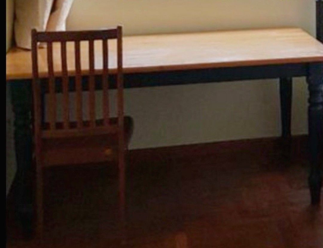 Solid Wood Dining table / Study table (Category: Tables & Sets) located in Singapore. Submitted by recycleforgood (Listing ID 1346688778, Image 1). Description: 150cm (l) x 92cm(w) x 76cm (h) Good and heavy wood Chair not included.
