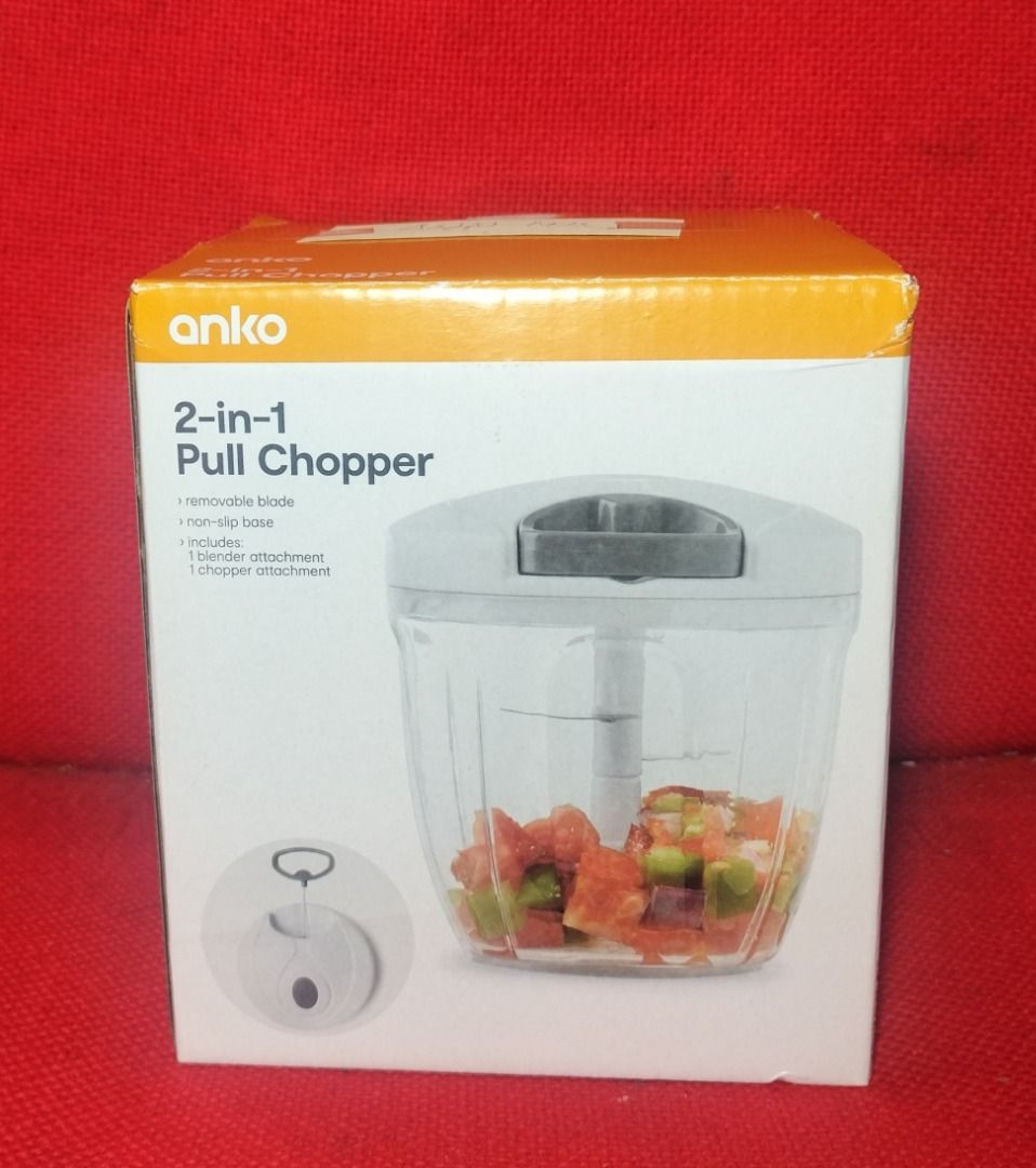 Anko 2 in 1 Pull Chopper Kitchenware Appliance (Category: Other Kitchenware & Tableware) located in Baguio. Submitted by juliangabrieltrinidad08 (Listing ID 1346978701, Image 1). Description: Product Details: -Includes 1 x blender attachment and 1 x chopper attachment -Material: Polypropylene (PP) and acrylonitrile butadiene styrene (ABS) -Dimensions/Size: 12.3cm (L) x 14.1cm (H) x 12.4cm (W) Features: -Non-skid base -Removable blade -Brand New a