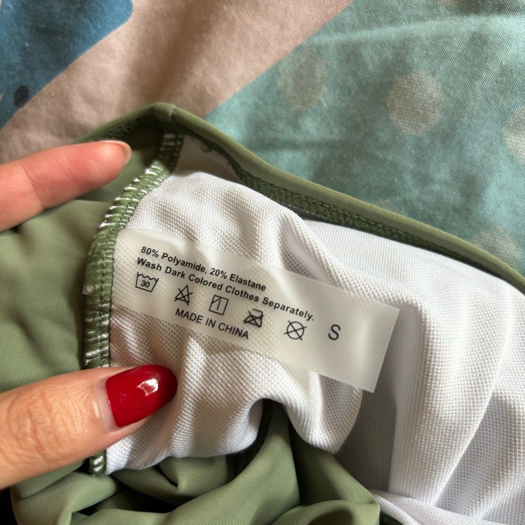 Army Green Highwaist Ruched Bikini Bottom (Category: Bikinis & Swimsuits) located in Quezon City. Submitted by ddeonz (Listing ID 1346902505, Image 2). Description: Length: 14 in. Waist: 26-37 in. Hip: 30 in. Rfs: loose.