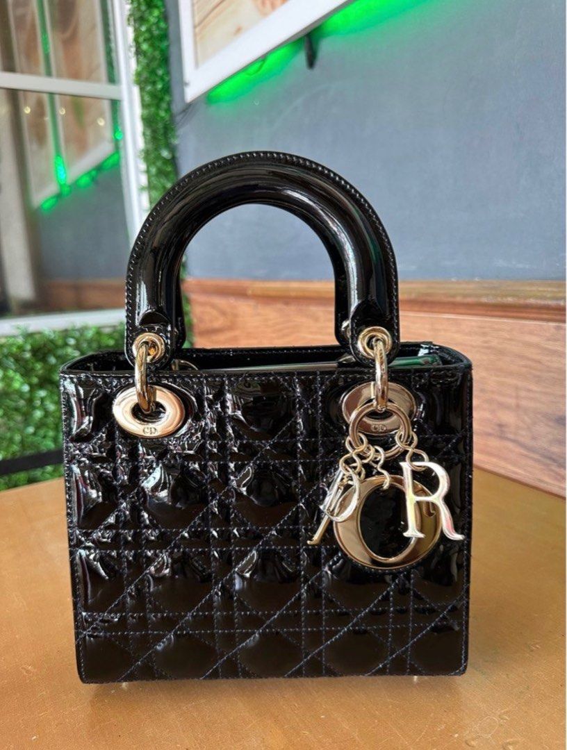 Authentic Lady Dior Bag (Category: Luxury Bags & Wallets) located in Manila. Submitted by eyy123 (Listing ID 1347070421, Image 1). Description: Authentic Lady Dior Small Bag Patent Black leather with entrupy .