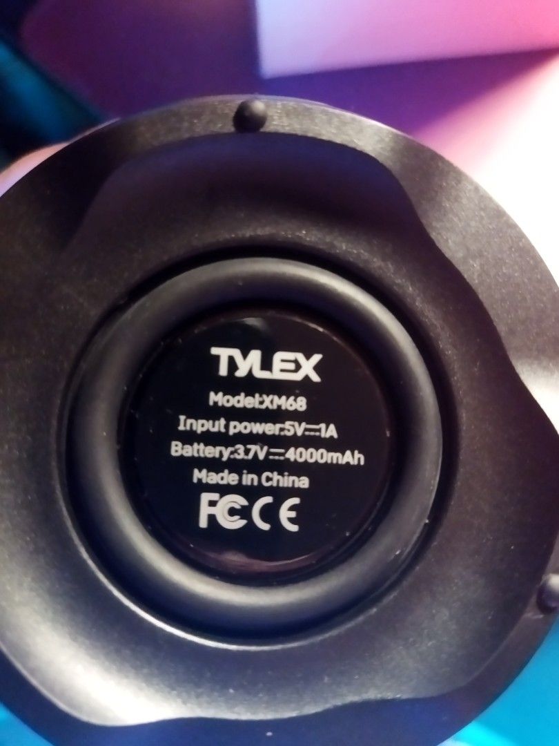 TYLEX XM68 Bluetooth Speaker with LED light (Category: Soundbars, Speakers & Amplifiers) located in Antipolo. Submitted by mielle330 (Listing ID 1347075933, Image 2). Description: Condition: Brand new, won at a raffle rfs: decluttering mop: bank transfer/ ewallet Product details Highlights: Product Model: XM68 Color: Black Product Size: 100x100x210mm Rated Power: 5W Horn Specification: 50mm Charging Voltage: DC 5V Battery Capacity: 4000mAh Produc