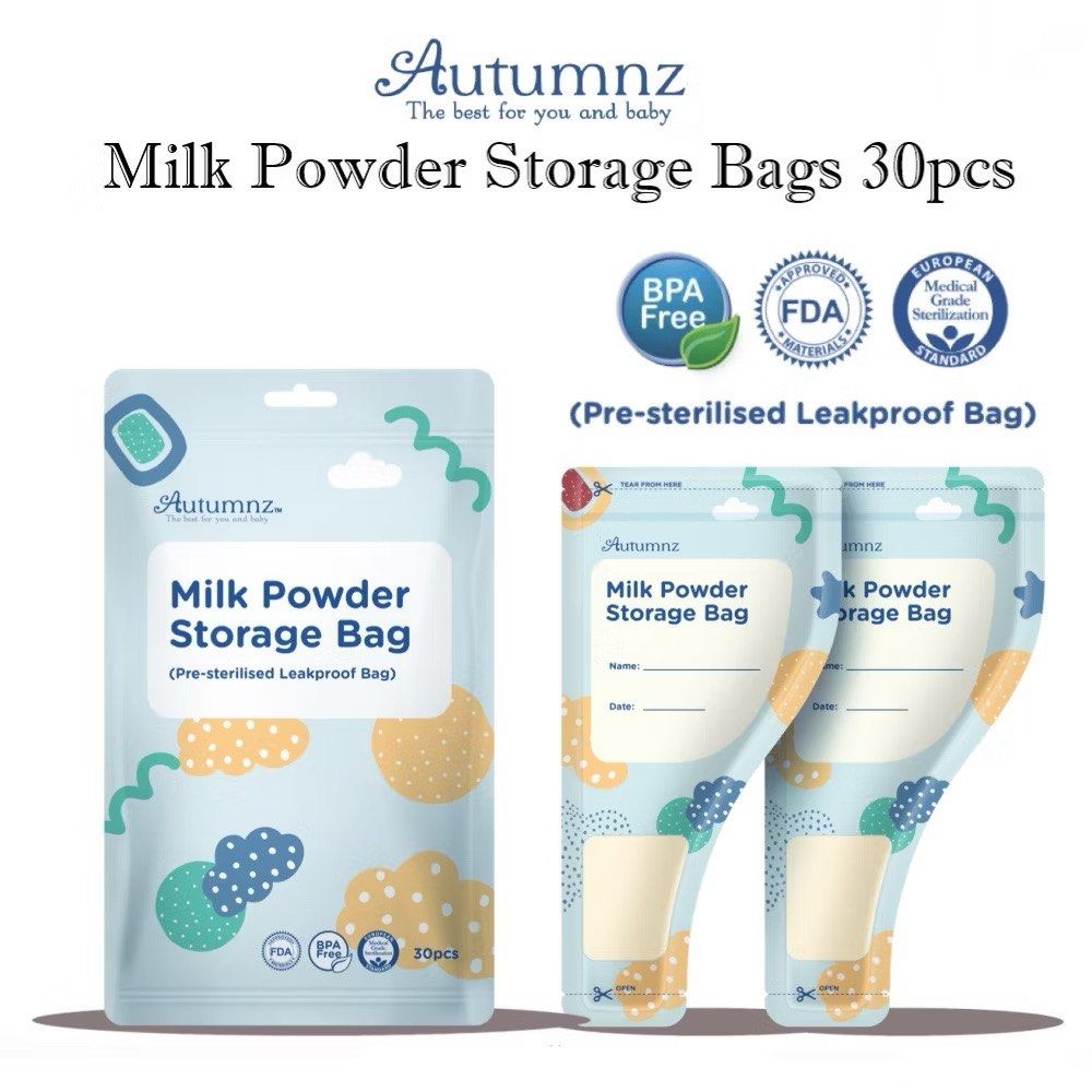 [Buy 1 Free 2] Autumnz Milk Powder Storage Bag (Category: Breastfeeding & Bottle Feeding) located in Singapore. Submitted by twinklebell0412 (Listing ID 1346908432, Image 2). Description: - Medical grade sterilization to ensure safe feeding - European Standard / Electron Beam sterilization - Double walled (PE+PET) to preserve nutrients effectively, BPA free - 50g/bag X 30 per box .