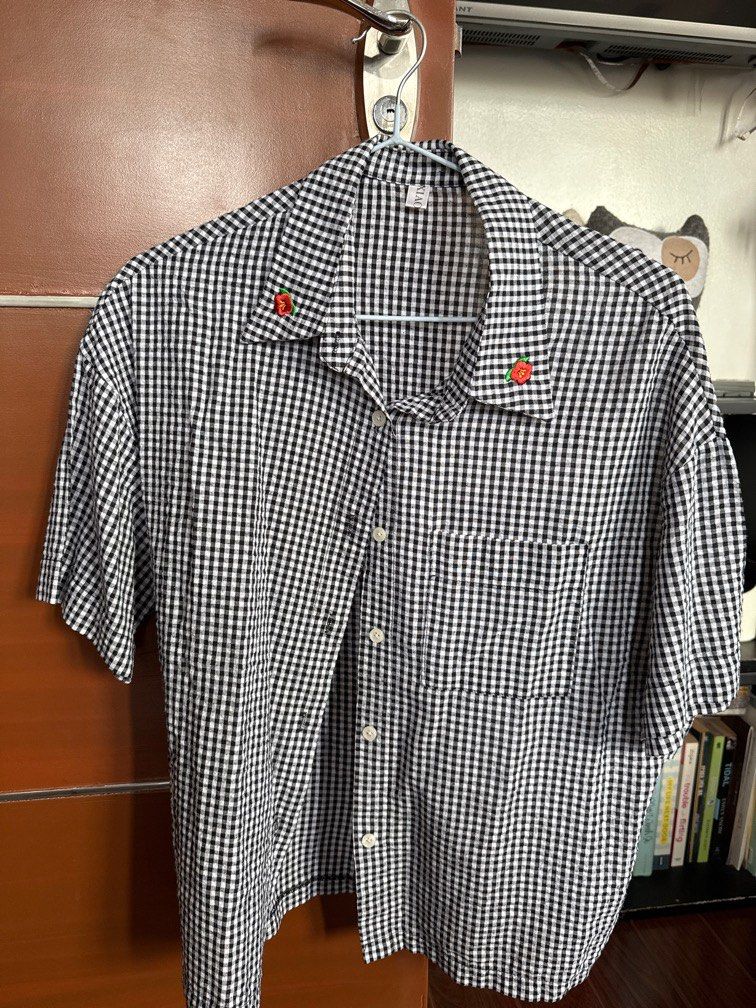 B&W checkered with floral embroidery (Category: Blouses) located in Makati City. Submitted by jppajarillo (Listing ID 1346873472, Image 1). Description: Bought from korea Size M-L Really cute with white bottoms .