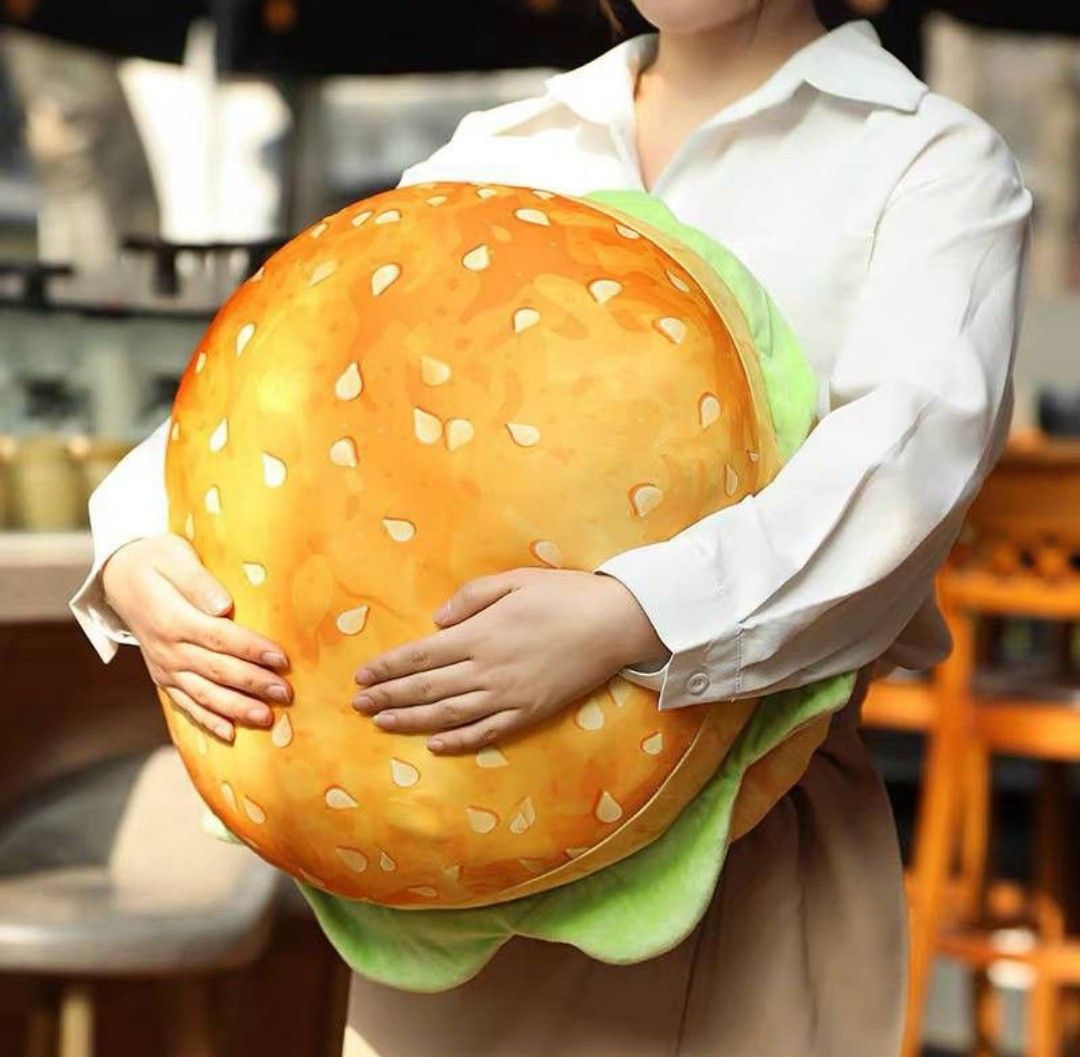 Cny Chinese new year INSTOCK Minimalist home decor cartoon hamburger burger  sofa chair cushion pillow with back rest / office work chair cushion with back support