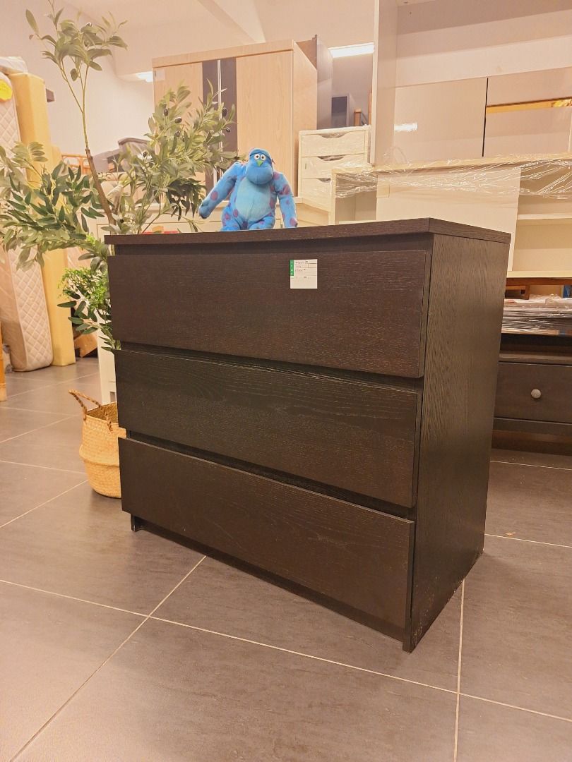 IKEA MALM Chest of 3 drawers, black-brown, 80x78 cm | IKEA MALM Almari 3  laci, hitam coklat, 80x78 cm, Furniture & Home Living, Furniture, Shelves,  Cabinets & Racks on Carousell
