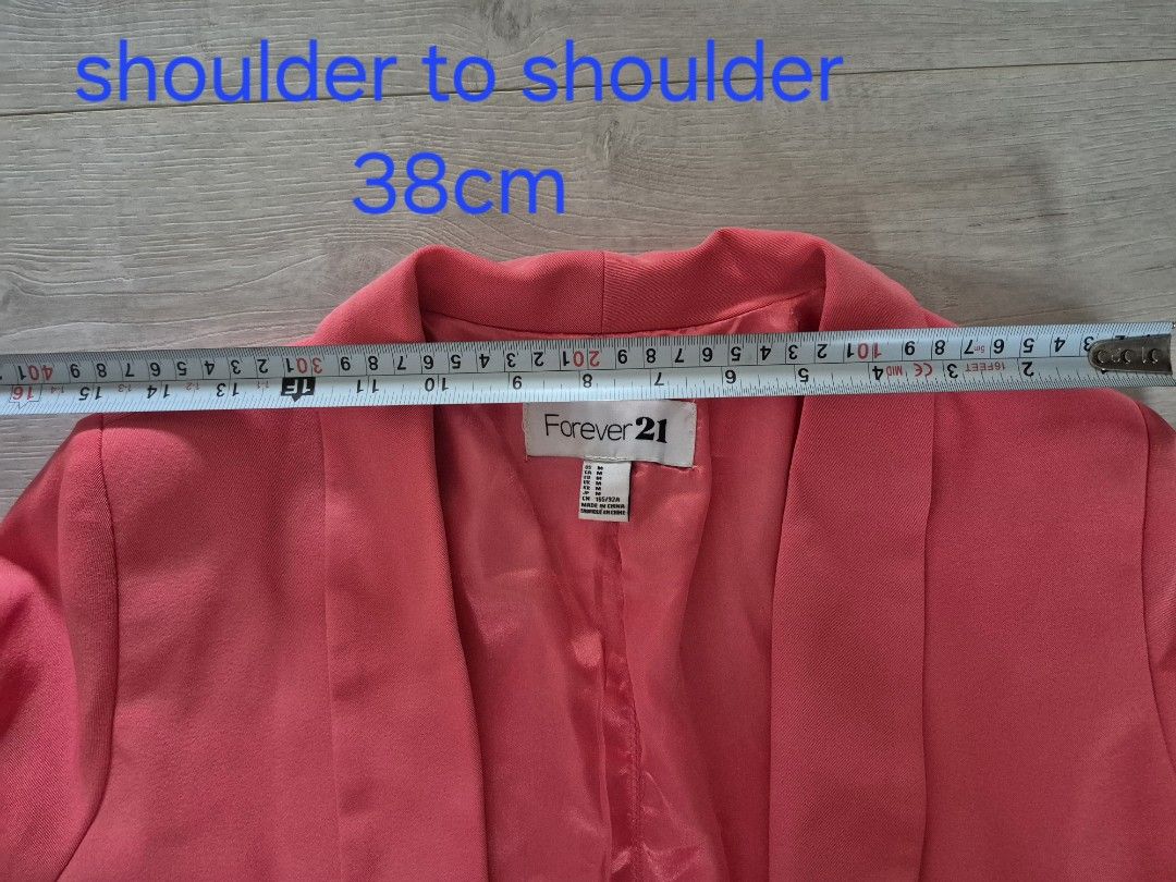 Jacket (Category: Coats, Jackets and Outerwear) located in Singapore. Submitted by 6_moon (Listing ID 1346935252, Image 3). Description: brazer/ Jacket with no button. worn once for a function Size: - PTP: 48cm - shoulder to shoulder: 38cm.