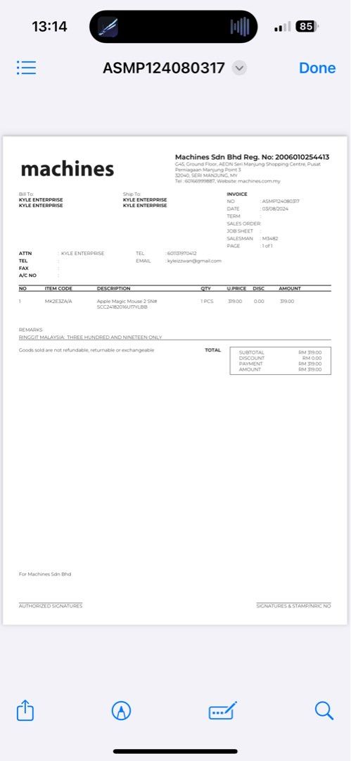 Computer Mouse Receipt Magic Mouse Apple - Receipt attached there, Computers & Tech, Parts ...