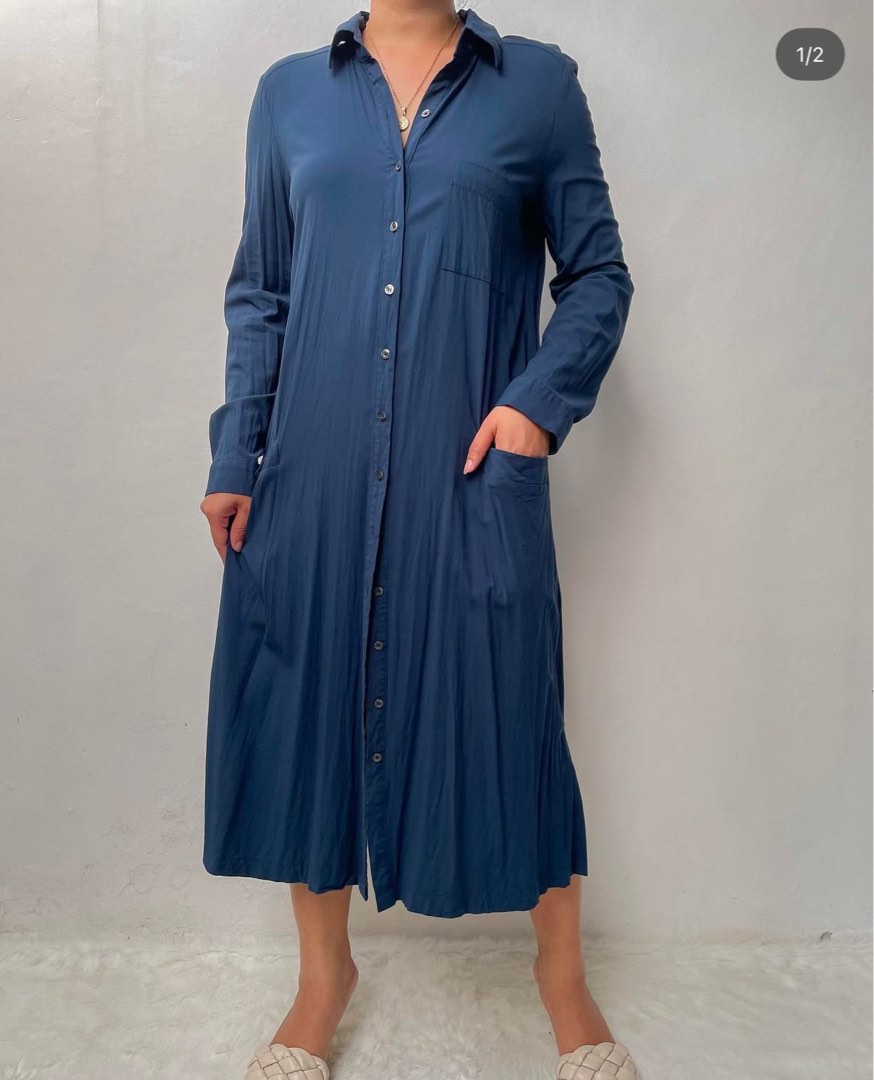 20000 Button Detailed Maxi Dress - Navy Blue