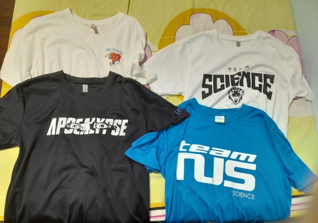 Nus shirts (Category: Tshirts & Polo Shirts) located in Singapore. Submitted by gudetama_piano (Listing ID 1346889899, Image 1). Description: 1. nus enablers ori 2. team nus sci [sold] 3. life sci camp 4. sci ifg athlete 1 for $10 2 for $18 3 for $26 4 for $35.