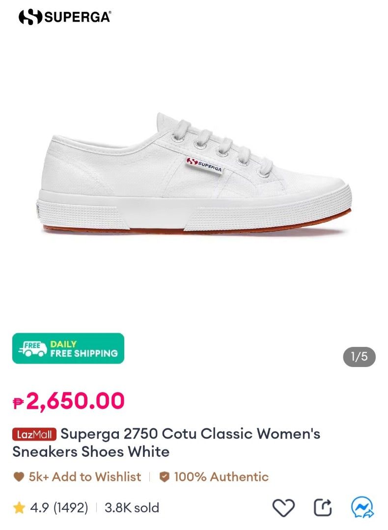 Superga Cotu Classic Women's (Category: Sneakers) located in Quezon City. Submitted by goodvaluefinds (Listing ID 1346949351, Image 2). Description: Recently bought and used only once. Good as new! No issues, no stains. Regular price is 2650. Selling for only 1700! RFS: Nadoble na yung white shoes. Good reviews from online shops about the item..