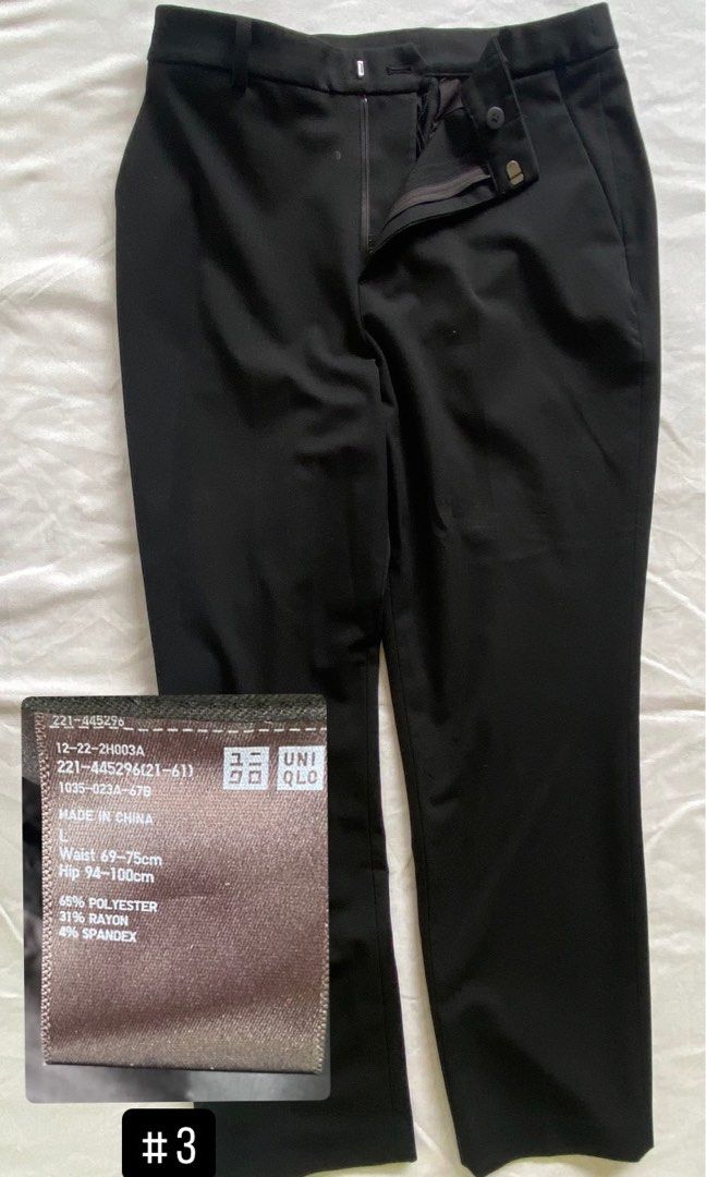 UNIQLO PANTS L-XXL (Category: Other Bottoms) located in Quezon City. Submitted by indycorner (Listing ID 1346997315, Image 3). Description: Preloved UNIQLO PANTS FOR SALE - L to XXL 👖 Condition: lightly used 1 - Pink striped garterized, XL 2 - Black and white checkered garterized, XXL 3 - Black slacks, L 4 - Marooon garterized, L 5 - Denim style garterized, XL 6 - Light denim style garterized cropped pants, XXL 7 - Green garterized, L 8 - Black 