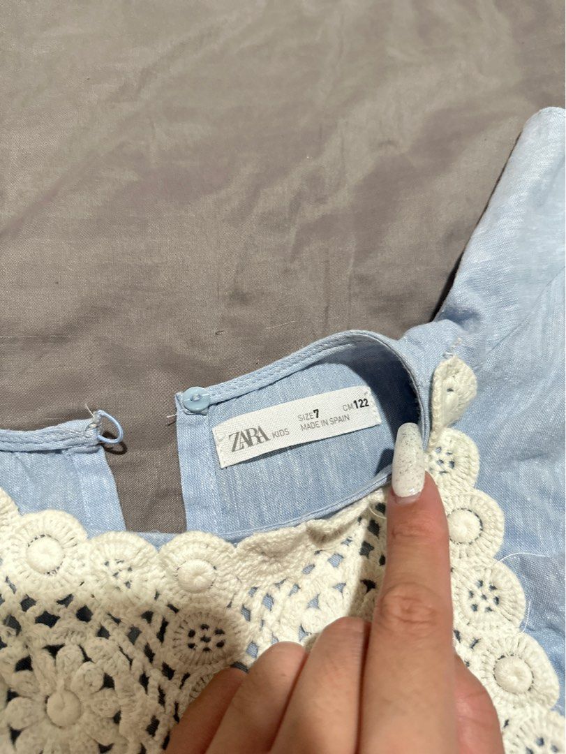Zara Kids Dress (Category: Babies & Kids Fashion) located in Quezon City. Submitted by ella1420 (Listing ID 1347073584, Image 3). Description: Authentic Zara Kids Dress Very pretty! 😍 Used twice Butterly sleeves Size 7 Minor flaw: small stain (see 2nd photo), not noticeable when worn ☺️.