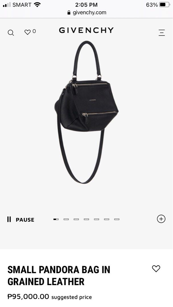 BN Givenchy Pandora small (Category: Luxury Bags & Wallets) located in Cebu City. Submitted by ajcal (Listing ID 1347276903, Image 2). Description: Like New Givenchy Small Pandora Bag Guaranteed Authentic, w tags, dustbag, and receipt… Bought in Singapore .