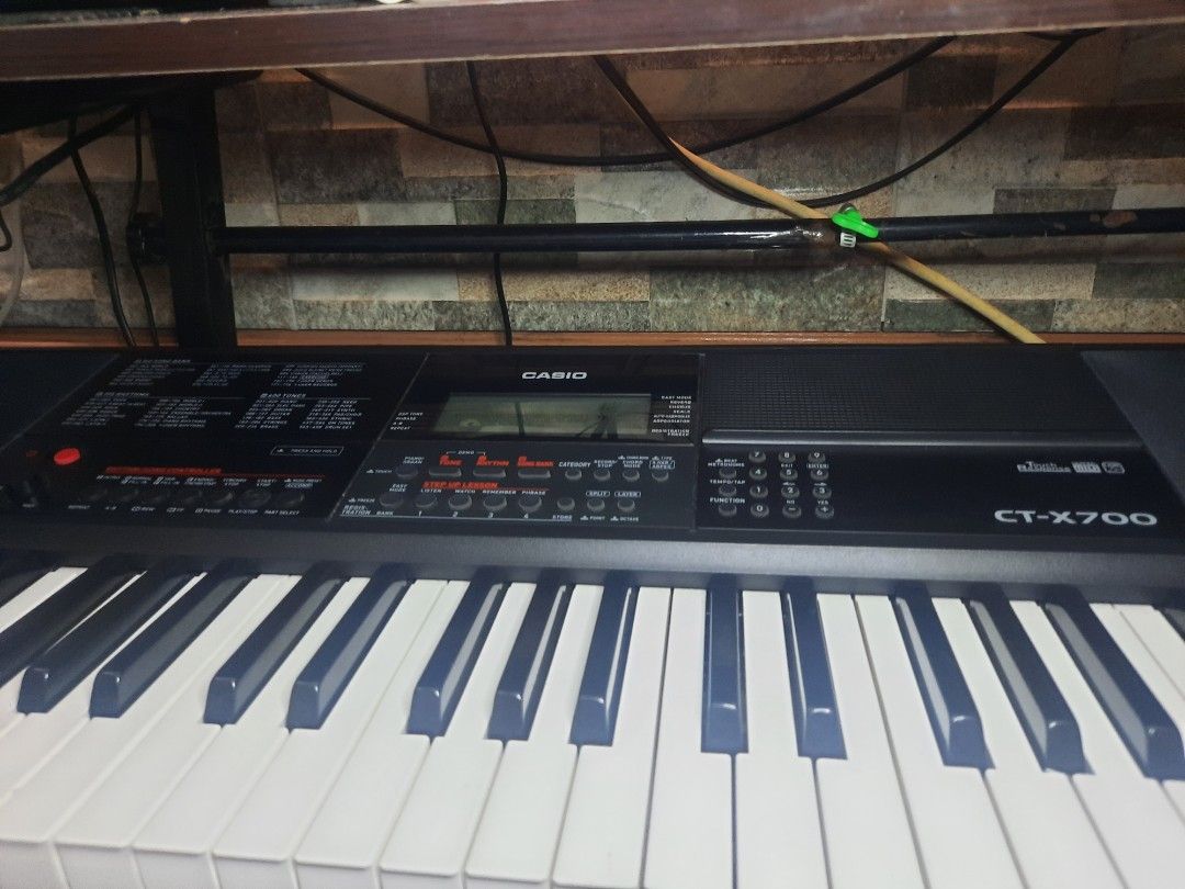 Casio CT X700 piano keyboard (Category: Musical Instruments) located in Malabon City. Submitted by lookingsomething (Listing ID 1347272890, Image 1). Description: Number of Keys. = 61 Touch Response 3 sensitivity levels, off Sound Source = AiX Number of Tones = 600 Number of Rhythms/Patterns 195 Automatic Accompaniment Yes Built-in Songs = 160 Lesson Function Step Up Lesson, Part on/off (Part Select: Right hand, Left hand, Both hands) Recorder [M
